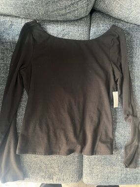 Banana Republic low back Black Long Sleeve Scoop Neck Top